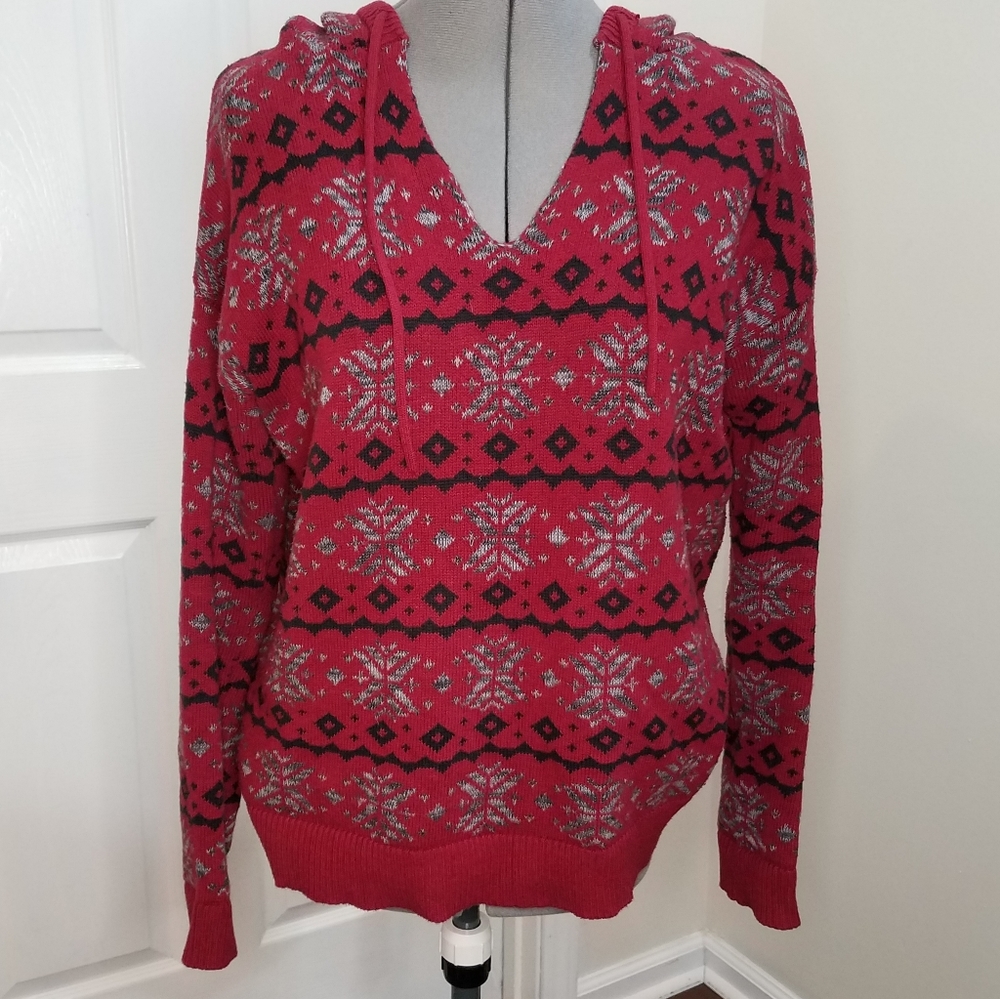 Natural Reflections cotton red nordic print pullover M